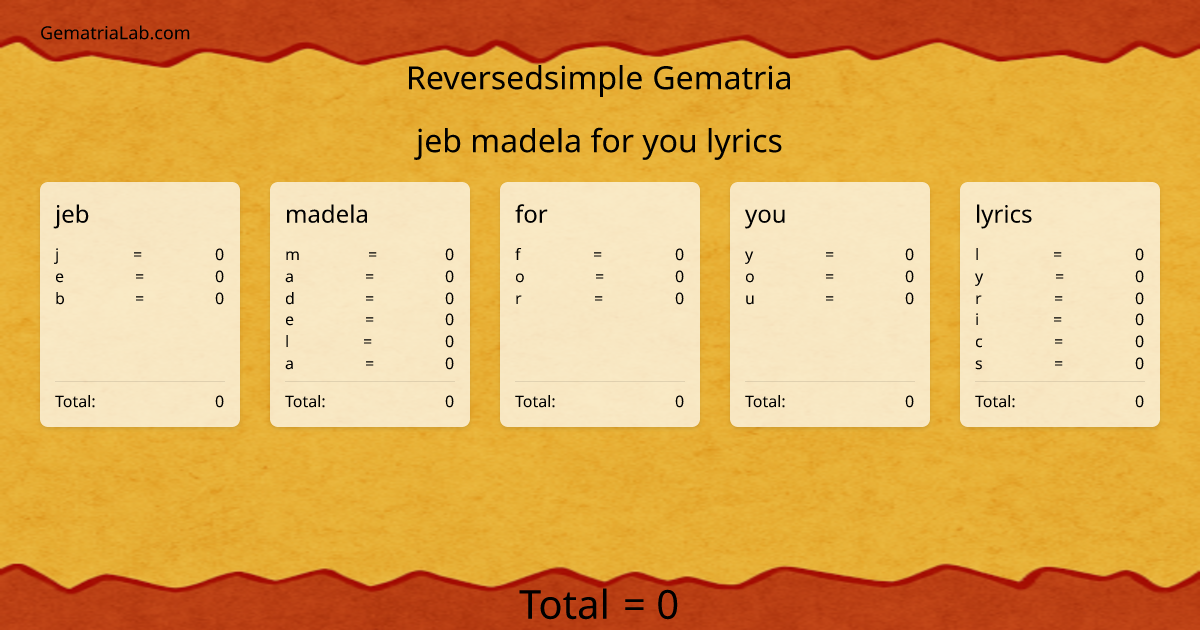 jeb madela for you lyrics in reversedsimple Gematria